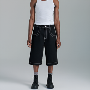 Pantalones Cortos Bermuda de Mezclilla de Algodón Sólido para Hombre, Cintura Media, Cierre con Botones, Tejido de Lona Transpirable - Product Image 1