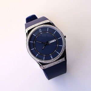 Blue Dial Quartz Luxury Fashion Stainless Steel <b>Watch</b> <b>Diamond</b> Inlaid Round Case Date Display Wristwatch for Business Gift - Product Image 2