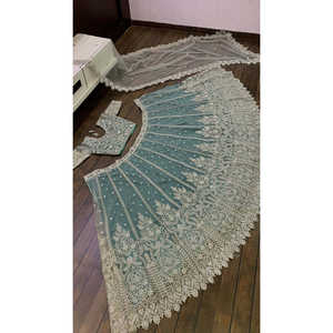 Lehenga Choli de poliéster FB Designer para fiesta, talla M, color pistacho, con adornos de Dori y lentejuelas. - Product Image 4