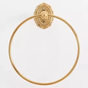 Antique Gold Tone Metal Towel Ring Wall Mounted Circular Bathroom Storage Holder <b>Rack</b> Rust Resistant Single Tier Towel Holder - Product Image 2