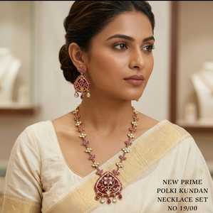 Conjunto de collar con colgante de rubí floral de lujo estilo Polki Kundan con aretes a juego, joyería tradicional de boda para mujer. - Product Image 3
