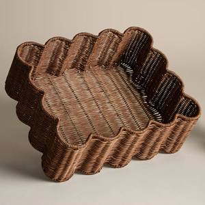 Plateau rectangulaire en rotin festonné, fait main au Vietnam, plateau de service en osier durable pour la décoration de la maison - Product Image 1