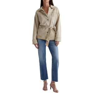 Women's <b>Denim</b> Belted Structured Jacket Simple Washed All Season <b>Coat</b> Wholesale Supplier Manufacturing - Product Image 4