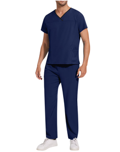 Conjunto de Uniformes Médicos para Hombre, Clásico, Manga Corta, Cuello en V, Top Elástico y Pantalones Rectos con Cintura Elástica - Product Image 1