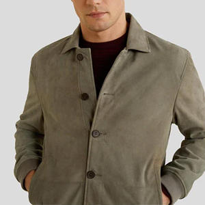 แจ็กเก็ตหนังกลับสีเทาสีเทาสำหรับผู้ชายเสื้อแจ็กเก็ตหนังแกะแฟชั่นลำลองทรงสลิมฟิต - Product Image 1