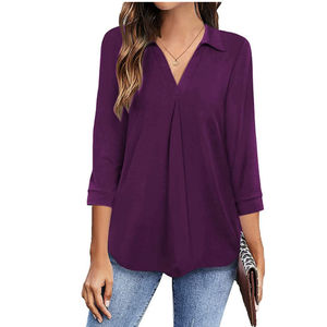 2026 New Women's Casual Satin <b>Blouse</b> Large Loose V-Neck 3/4 Sleeve Crocheted Breathable Floral Vintage European American Style - Product Image 5