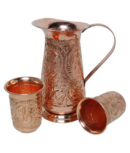 Jarra de Cobre Puro Martillado de Alta Resistencia con Asa, Estilo Indio, para Servir Agua y Jugos Individualmente, Ecológica para el Hogar - Product Image 3