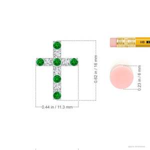 14K Pure Gold IGI Certified Cross <b>Pendant</b> Christmas Gift Flat Prong-Set 2MM 0.27Ctw Green <b>Emerald</b> & 0.18Ct Diamond Cross <b>Pendant</b> - Product Image 2