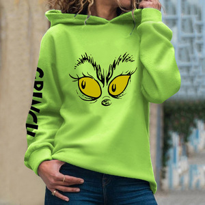<b>Grinch</b> Eyes Print Hooded <b>Sweatshirt</b> Green Unisex Oversized Fleece Casual Christmas Winter Wear - Product Image 1