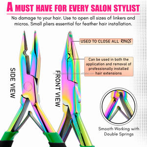 Outils d'extension de cheveux en acier inoxydable Microbead Closer and Remover Plier Bead enfileur de perles pour les cheveux Sectioning Ring Hair Puling Hook - Product Image 3