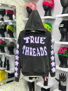 Sudadera con Capucha Bordada REXFIT SPORTS, Unisex, Estilo Urbano, Oversize, de Algodón French Terry, Negra con Estrellas Moradas y Logotipo en la Espalda, para Otoño - Product Image 1