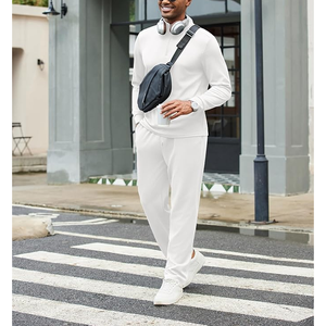 Men's <b>White</b> Quarter-Zip Knitted <b>Tracksuit</b> Set Casual Autumn Wear Breathable Solid Color Long Sleeve Pants and Top - Product Image 5