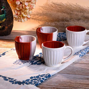 <b>Set</b> of 4 Red and White Ceramic <b>Tea</b> <b>Cups</b> - Product Image 4