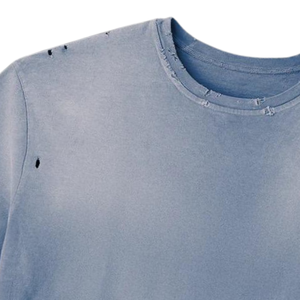 T-shirt Oversize Délavé Effet Vieilli Bleu Clair Détails Déchirés Streetwear Unisexe Décontracté Logo Personnalisé Qualité Supérieure - Product Image 6