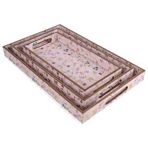 Plateaux de rangement en bois à motifs floraux, rectangulaires, empilables, laqués, design moderne, compatibles lave-vaisselle, faciles à nettoyer, multifonctionnels pour - Product Image 1