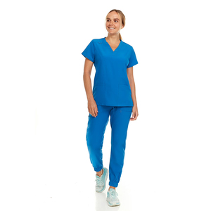 Hot Sale Hospitals Nursing Scrub Suits For Ladies Blue Color Regular Fit Anti-Bacterial Breathable <b>Doctors</b> Uniforms - Product Image 1