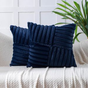 Cozy 18x18 Set 2 Faux Fur Throw Pillow Covers Plush Soft <b>Fluffy</b> Velvet <b>Cushion</b> Case Couch Decorative Cozy Fuzzy Striped - Product Image 2