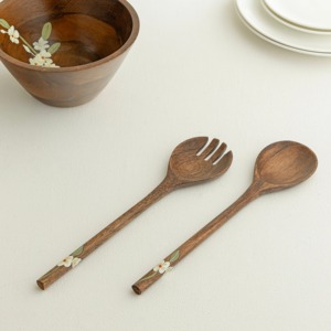 Elegant Wooden Salad <b>Serving</b> Set with Natural Finish for Kitchen Table and Buffet Presentation - Product Image 6