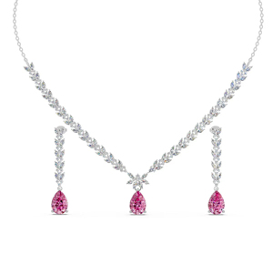 Luxury Women 925 Silver Rhodium Plated Pendant <b>Necklace</b> With Pink Pear Cut Diamond Drop Earrings Set Wedding Jewelry - Product Image 1