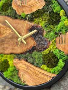 Handmade Wooden Wall <b>Clock</b> with Moss – Rustic Home Decor - Product Image 4