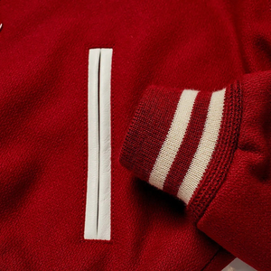 Veste universitaire rouge pour homme, style streetwear, respirante, en polyester tricoté, col rond, coupe classique, vêtement d'hiver, doublure en laine - Product Image 4