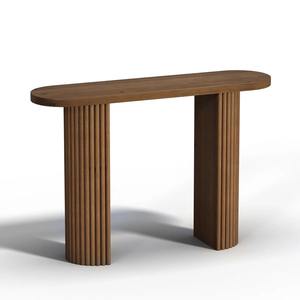 Mesa Consola Ovalada Convertible de Estilo Moderno de Mediados de Siglo, Patas de Hierro Acanaladas, Mesa de Entrada para Pasillo Estrecho, Acabado en Nogal - Product Image 3