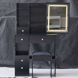 Tavolo da Trucco con Cassetto Sinistro da 29,2 Pollici, Luminosità Regolabile a Tre Colori, Sgabello Imbottito, Ampio Controllo Touch Scorrevole - Product Image 4