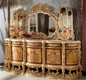 Ensemble de table à manger ovale en teck doré royal de luxe, style européen classique, sculpté, écologique, meubles de salle à manger pour hôtel, fabriqué en Indonésie - Product Image 4