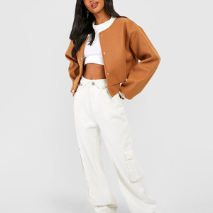 Women <b>Crop</b> Top Varsity <b>Jacket</b> Factory Custom Chenille Patch Fashion Sample Service Available Professional Supplier - Product Image 2