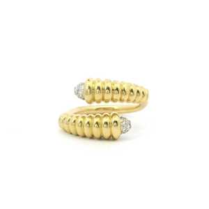 Textured Statement <b>Rings</b> Bypass Shank 14K 18K Solid <b>Gold</b> Lab Grown Diamond Luxury <b>Cocktail</b> Party Wear Jewelry Ribbed Cross <b>Rings</b> - Product Image 1