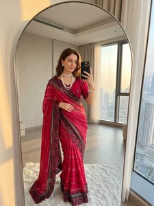 Soft Chiffon <b>Silk</b> Saree with Sequence Embroidery Border & Stitched Mono <b>Silk</b> Blouse Classic Embroidery Saree Graceful Party Wear - Product Image 6