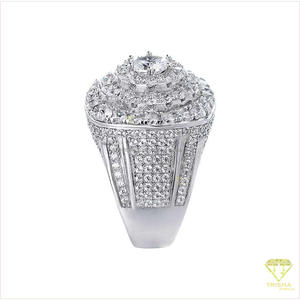 Bague pour homme de luxe en argent sterling 925 avec diamant moissanite rond et motif éventail doré pour la vente en gros de bijoux - Product Image 2