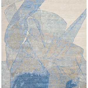 Alfombra Moderna Azul de Lana y Seda Anudada a Mano, de Pelo Corto, con Diseño Abstracto, para Interiores de Lujo - Product Image 1