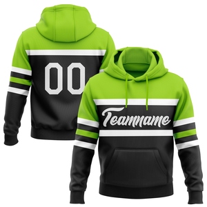เสื้อฮู้ดดี้แบบสวมหัวสำหรับเล่นกีฬา ลายเส้นสีดำ ขาว-เขียวนีออน ดีไซน์ใหม่ ตัดเย็บตามสั่ง ขายส่งโดยตรงจากโรงงาน - Product Image 1