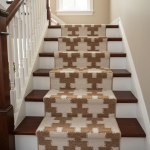 Tapis de couloir géométrique en laine, rectangulaire, antidérapant, avec envers en caoutchouc, à poils moyens, style classique, pour couloir - Product Image 1