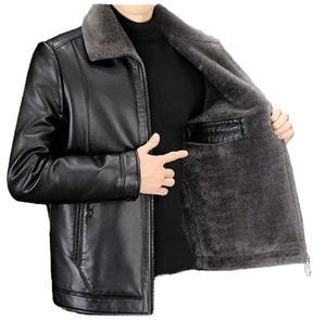<b>Men's</b> Bomber <b>Jacket</b> Streetwear <b>Men's</b> Shearling <b>Lined</b> Leather <b>Jacket</b> Winter Warm Zip Up Casual Streetwear Coat OEM Wholesale - Product Image 6