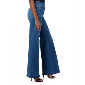 Jeans Baggy Femme Y2K Bleu Foncé Délavé Personnalisé OEM, Coupe Droite Ample, Taille Haute, Imprimé, Style Streetwear - Product Image 6