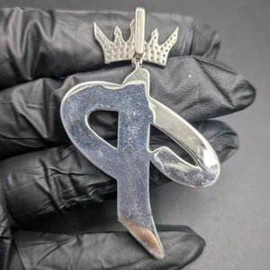 Colgante Personalizado con Letra P y Corona, Plata 925, Moissanita, Estilo Hip Hop, Unisex, Regalo, Joyería - Product Image 5