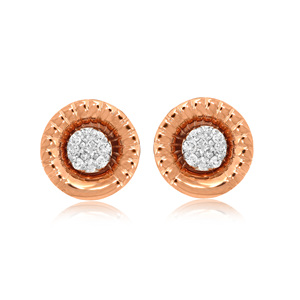 Boucles d'oreilles clous en or rose 14 carats avec halo de diamants de laboratoire ronds, bijoux fins pour femmes, fournisseur en gros - Product Image 1