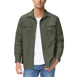 Camisa de pana para hombre, de manga larga, color marrón, con cuello vuelto, diseño holgado, con logotipo personalizado OEM. - Product Image 4