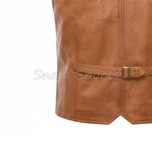 เสื้อกั๊กหนังผู้ชายแบบไม่มีแขน สีพื้น ขายส่ง ทรงปกติ เสื้อกั๊กหนังสไตล์ไบค์เกอร์สำหรับผู้ชาย ราคาถูก - Product Image 6