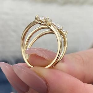 Bague ouverte multi-formes en or massif avec diamants et pierres taillées cœur, poire, ovale, émeraude, marquise et poire – Cadeau moderne pour elle - Product Image 3