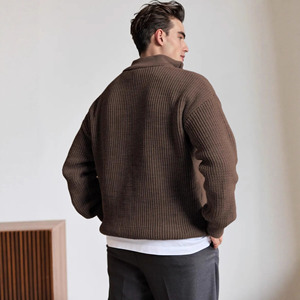 Cardigan en laine acrylique unie pour homme, col mandarin, manches longues, anti-boulochage, tricoté, idéal pour l'hiver - Product Image 5