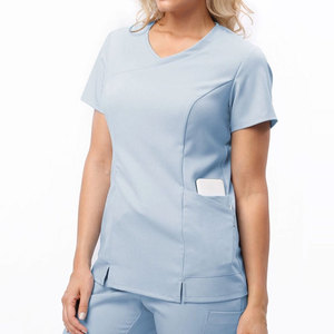 Custom Unisex <b>Scrub</b> Shirt Short Sleeve Multi Pockets <b>Scrub</b> <b>Tops</b> - Product Image 2