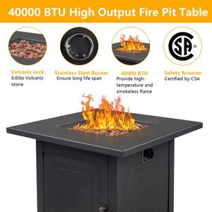 Mesa de Fuego Negro de piedra volcánica de 28 pulgadas 40000 BTU Gas Firepit - Product Image 5