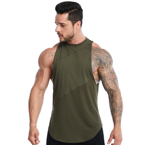 Débardeur Homme Vert Olive Sans Manches en Tricot Col Rond Séchage Rapide Couleur Unie pour Tenue Décontractée et Fitness 100% Polyester - Product Image 1