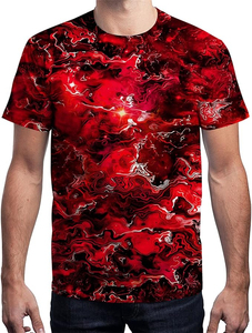 เสื้อยืดแขนสั้นผู้ชาย สีแดง ลายพิมพ์นามธรรม คอกลม ทรงปกติ สไตล์ลำลอง ผ้าโพลีเอสเตอร์ทอ 100% - Product Image 5