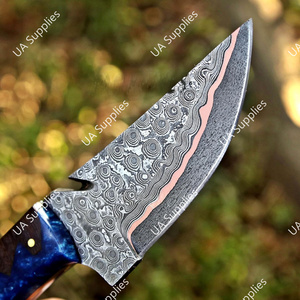 มีดทำมือคุณภาพสูงจากเหล็กดามัสกัสทองแดง ใบมีดแบบคลิปพอยต์ สำหรับล่าสัตว์และตั้งแคมป์ ด้ามจับแบบฟูลแทง คมกริบ รับผลิตแบบ OEM/ODM - Product Image 2