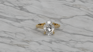 Anillo de Compromiso Solitario con Diamante Cultivado en Laboratorio de Corte Ovalado Chapado en Oro de 18K y 14K, Banda con Micro Pavé de Diamantes Redondos, Joyería para Mujer - Product Image 4