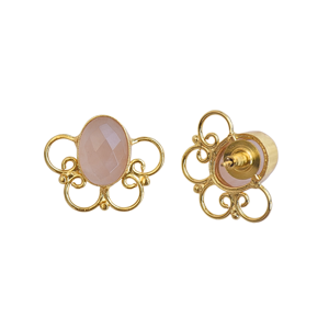 Rose Quartz Brass <b>Handmade</b> 18K Gold Plated Vintage Wedding Stud <b>Earrings</b> - Product Image 5